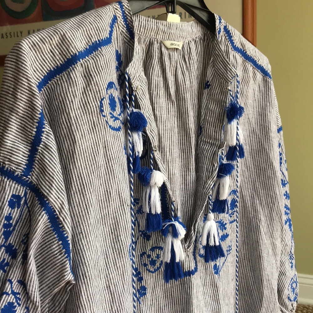 St Roche Linen boho Oversized Tunic coverup  Dress with Tassels